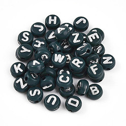 Темно-серый Непрозрачные акриловые бусины, плоские круглые с буквы, темно-серый, 7x4 мм, отверстие : 1.6 мм, Около 3846 шт / 500 г