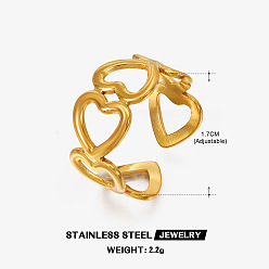 Золотой 201 открытые кольца манжеты из нержавеющей стали, сердце, золотые, внутренний диаметр: регулируемый