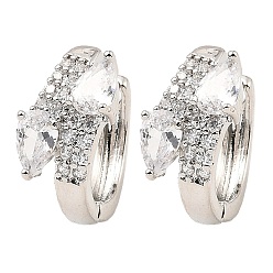 Platinum Brass Micro Pave Cubic Zirconia Hoop Earrings, Snake, Platinum, 16.5x19x9mm