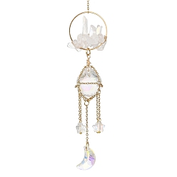 Золотой Цепочка из нержавеющей стали, подвеска в виде слезы, украшения, подвесные ловцы солнца, со стеклянной подвеской в виде луны/звезды и кристаллом натурального кварца, золотые, 200 мм