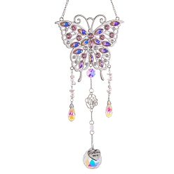 Платина K9 стекло с подвесными украшениями в виде бабочки из сплава, Радужный светильник на окнах, подвесной ловец солнца для украшения крыльца дома и сада, платина, 470x110 мм