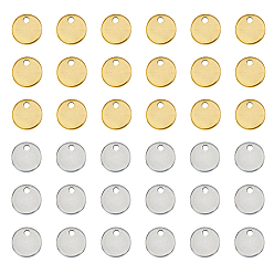 Золотой & Цвет Нержавеющей Стали 200 шт. 2 цвета 201 штампованные из нержавеющей стали пустые бирки-подвески, плоско-круглые, золотые и нержавеющая сталь цвет, 8x1 мм, отверстие : 1.2 мм, 100 шт / цвет