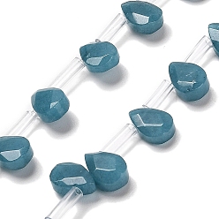 Аквамарин Окрашенные, Природные Аквамарин бисер нитей, граненые, слеза, Топ пробуренной, 9x6x4 мм, отверстие : 0.8 мм, около 30~32 шт / нитка, 16.54'' (42 см)