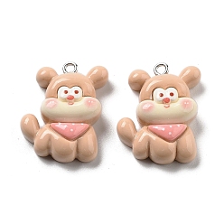 Коричневый Подвески в виде щенков из непрозрачной смолы, обереги для собак с шарфом, кофе, 27x20x9 мм, отверстие : 2 мм