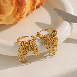 Real 18K Gold Plated 304 Stainless Steel Chain Tassel Hoop Earrings for Women, Real 18K Gold Plated, 57.4x19.5mm