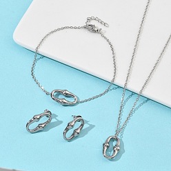 Нержавеющая Сталь Цвет Овальные 304 подвески из нержавеющей стали, ожерелья, серьги-гвоздики и браслеты-цепочки, цвет нержавеющей стали, 18.5x12 мм