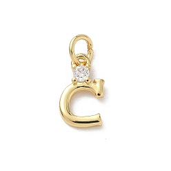 Letter C Латунные подвески из прозрачного кубического циркония, письмо амулеты, с целью перехода в кольце, стойки покрытие, долговечный, без свинца и без кадмия, реальный 18 k позолоченный, буква С, 12~12.5x3~10x2.3 мм, отверстие : 3.3 мм