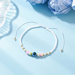 Разноцветный Стеклянные бусины плетеные браслеты из бисера, Браслеты из плетеных бусин от сглаза из смолы и полимерной глины для женщин, красочный, внутренний диаметр: 2-1/8~4 дюйм (5.5~10.2 см)