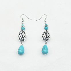 Teardrop Серьги-подвески из цинкового сплава с синтетической бирюзой, серебряные, слеза