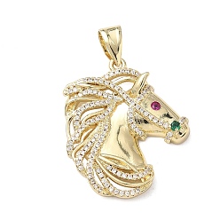 Настоящее золото 16K Латунные микро проложить кубического циркония подвески, прелести голова лошади, реальный 16 k позолоченный, 35.5x31.5x6 мм, отверстие : 5.5x8 мм