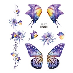 Средний Фиолетовый Боди-арт татуировки, временные наклейки с татуировками, бабочка, средне фиолетовый, 12x10.5 см