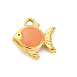 Оранжевый 304 нержавеющей стальной эмали подвески, ионное покрытие (ip), реальный 18 k позолоченный, рыба, оранжевые, 15.5x15x5 мм, отверстие : 1.8 мм