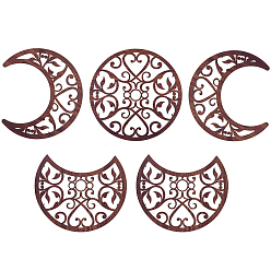 FireBrick Hollow Wood Wall Hanging Ornaments, Wall Decor Door Decoration, Moon Phase with Heart Pattern, FireBrick, Moon: 200x165~200x5mm, 5pcs/set
