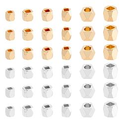 Platinum & Golden 120Pcs 6 Style Brass Spacer Beads, Long-Lasting Plated, Faceted Column, Platinum & Golden, 2~4x2~5mm, Hole: 1~3mm, 10pcs/color