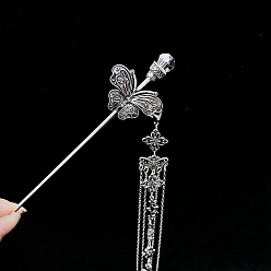 Античное Серебро Палочки для волос в форме бабочки из сплава, с кисточками и пластиковой жемчужиной, античное серебро, 155 мм
