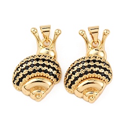 Черный Латунные микро проложить кубического циркония подвески, улитка, стойки покрытие, долговечный, без свинца и без кадмия, реальный 18 k позолоченный, чёрные, 24x15.5x6.5 мм, отверстие : 4.5x4 мм