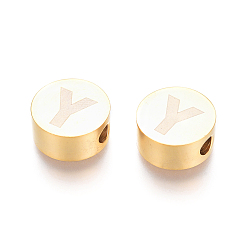 Letter Y 304 из нержавеющей стали бусы, плоские круглые с буквы, letter.y, 10x4.5 мм, отверстие : 2 мм