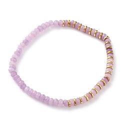 Фиолетовый Окрашенные рондель натуральные малайзийские нефритовые бусины эластичные браслеты, с гальваническими немагнитными бусинами из синтетического гематита, золотые, фиолетовые, внутренний диаметр: 2-1/8 дюйм (5.4~5.5 см)