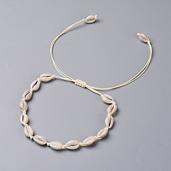 Shell Cowrie Shell Choker Necklaces, Braided Necklaces, with Eco-Friendly Korean Waxed Polyester Cord, 12.13 inch~26.14 inch(30.8~66.4cm)