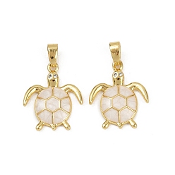 Белый Латунные микро проложить кубического циркония подвески, без кадмия и без свинца, с эмалью, Морская черепаха, реальный 18 k позолоченный, белые, 18x15x2.5 мм, отверстие : 5x2.3 мм
