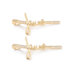 Настоящее золото 18K Латунные микропаве прозрачные подвески с фианитом, долговечный, Слово любовь, на день Святого Валентина, реальный 18 k позолоченный, 36x17x2 мм, отверстие : 3x3.5 мм