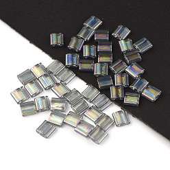 (TL2440D) Dark Transparent Gray Rainbow Luster MIYUKI TILA Beads, Japanese Seed Beads, 2-Hole, (TL2440D) Dark Transparent Gray Rainbow Luster, (TL2440D) Dark Transparent Gray Rainbow Luster, 5x5x1.9mm, Hole: 0.8mm, about 5900pcs/500g
