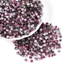 Средний Фиолетово-красный Стеклянный бисер в стиле волочильного станка, круглые, имитация шарики глаза кота, круглое отверстие, два тона, средне фиолетовый красный, 4 мм, отверстие : 1.2~1.5 мм, Около 5625 шт / фунт