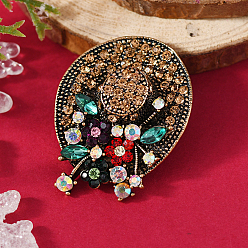 Hat Брошь-булавка из золотистого сплава со стразами на рождественскую тематику, красочный, шляпа