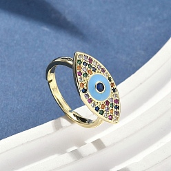 Настоящее золото 18K Латунные микро проложить пальцев кольца кубического циркония, без кадмия, без никеля и без свинца, злые глаза, с эмалью, реальный 18 k позолоченный, 21.5x11 мм, внутренний диаметр: 18 мм