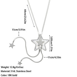 Звезда Богемный стиль 304 лариаты из нержавеющей стали с акрилом для женщин, белые, цвет нержавеющей стали, звезда, 23.62 дюйм (60 см), Кулон : 38.5 мм