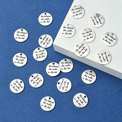 Античное Серебро Сплавочные подвески тибетского стиля, без кадмия и без свинца, плоские круглые со словом, античное серебро, 20x1.5 мм, отверстие : 2 мм