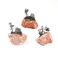 Кальцит Скульптура из природного кальцитового кластера, со старинным серебряным сплавом шахтер, для украшения рабочего стола домашнего офиса, 35~60x35~60x38~60 мм