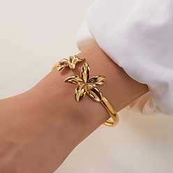 Золотой 304 Браслеты-манжеты из нержавеющей стали с цветочным узором для женщин, золотые, внутренний диаметр: 2-3/8x2-1/8 дюйм (5.95x52.5 см)