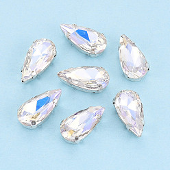 Хрусталь AB Пришить бусины монте из стразов, с настройками латуни, аксессуары для одежды, слеза, хрусталь AB, 18x9.1~9.7x6.1 мм, отверстие : 1 мм, около 500 шт / упаковка