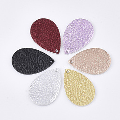 Mixed Color PU Leather Pendants, Teardrop, Mixed Color, 37.5x25~27x1.8mm, Hole: 2mm