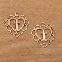 Light Gold Подвески из сплава в форме полого сердца, золотой свет, 31x30 мм
