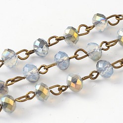 Светло-зеленый Ручной работы гальванические стеклянные граненые бусины в виде цепочек для изготовления браслетов, с античным бронзовым латунным штифтом, несварные, светло-зеленый, 39.4 дюйм, около 92 шт / нитка