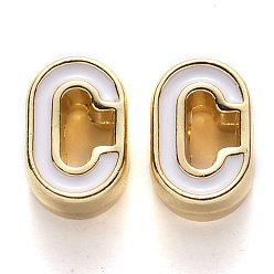Letter C Рейка покрытие сплава эмалевые бусины, без кадмия, без никеля и без свинца, золотой свет, белые, letter.c, C: 10x6.5x5 мм, отверстие : 1.6 мм