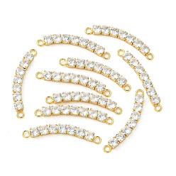 Real 18K Gold Plated SHEGRACE Brass Pave Clear Cubic Zirconia Connector Charms, Rectangle Links, Cadmium Free & Lead Free & Nickel Free, Real 18K Gold Plated, 35x4x3.5mm, Hole: 2mm