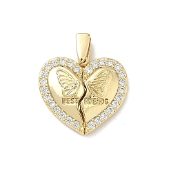 Сердце Латунные микропаве кубические цирконии открывающиеся подвески, реальный 18 k позолоченный, сердце, 24x21x5 мм, отверстие : 4x2 мм