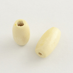 Light Yellow Dyed Natural Wood Beads, Egg Shaped Rugby Wood Beads, Oval/Oblong, Lead Free, Light Yellow, 15x7~8mm, Hole: 3mm, about 3800pcs/1000g