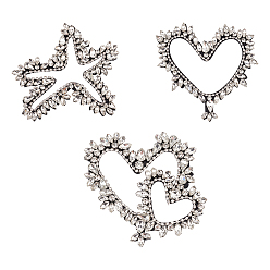 Mixed Shapes 3шт 3 аксессуары для украшений из войлока, аппликация из бисера со стеклянными стразами, швейные украшения, Сердце и звезда, разнообразные, 95x95~99x5 мм, 1 шт / стиль