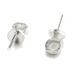 Посеребрённый Латунный кубок жемчужный колышек, за половину пробурено бисера, долговечный, 925 серебро покрытием, 7.5x4 мм, отверстие : 1.6 мм, штифты : 1 мм