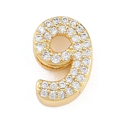 Number Латунные микро проложить кубического циркония подвески, числовые прелести, долгоиграющий, стойки покрытие, без свинца и без кадмия, реальный 18 k позолоченный, 9, 14x9.5x5 мм, отверстие : 10.5x2 мм