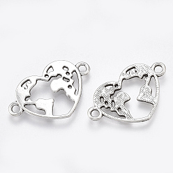 Antique Silver Tibetan Style Alloy Links connectors, Cadmium Free & Lead Free,, Heart with Map, Antique Silver, 15x24x1.5mm, Hole: 1.8mm, about 1050pcs/1000g