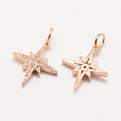 Розовый Позолоченный Латунные микро проложить класса AAA кубического циркония подвески, долговечный, звезда, без кадмия, без никеля и без свинца, Настоящее розовое золото покрыто, 16x14x2 мм, отверстие : 3 мм
