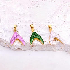 (52) Непрозрачная лаванда Латунь эмаль подвески, прелести рыбий хвост, золотые, разноцветные, 19x14.5x3 мм, отверстие : 2x4.5 мм
