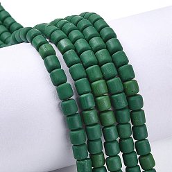 Dark Green Handmade Polymer Clay Bead Strands, Column, Dark Green, 6.5x6mm, Hole: 1.2mm, about 61pcs/strand, 15.75 inch(40cm)