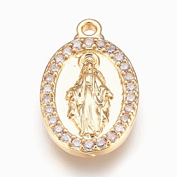 Золотой Латунные подвески, с кубического циркония, без свинца, без кадмии и без никеля, долговечный, овальные с рисунками " virgin mary", прозрачные, золотые, 21.5x13x3 мм, отверстие : 1.2 мм
