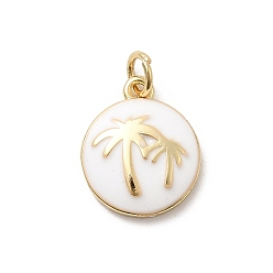 Белый Латунь эмаль подвески, кокосовая пальма, стойки покрытие, долговечный, без кадмия и без свинца, реальный 18 k позолоченный, с целью перехода в кольце, белые, 15x13x3 мм, отверстие : 3 мм